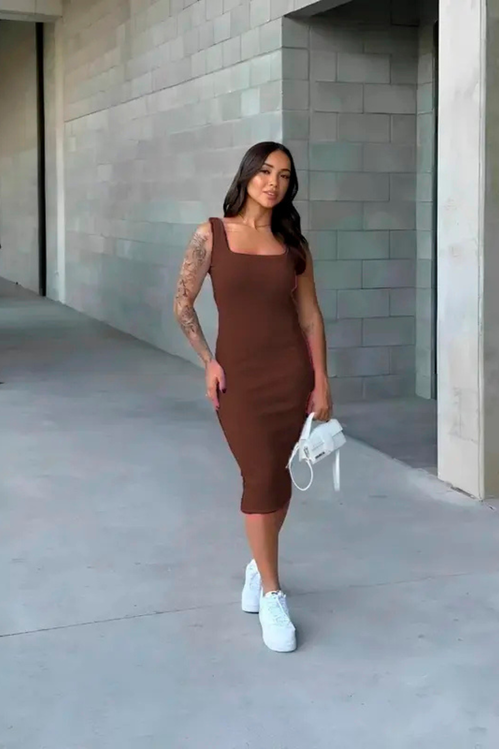 Vestido Midi Costas Nuas Tubinho Canelado Colado Modelador Gringa