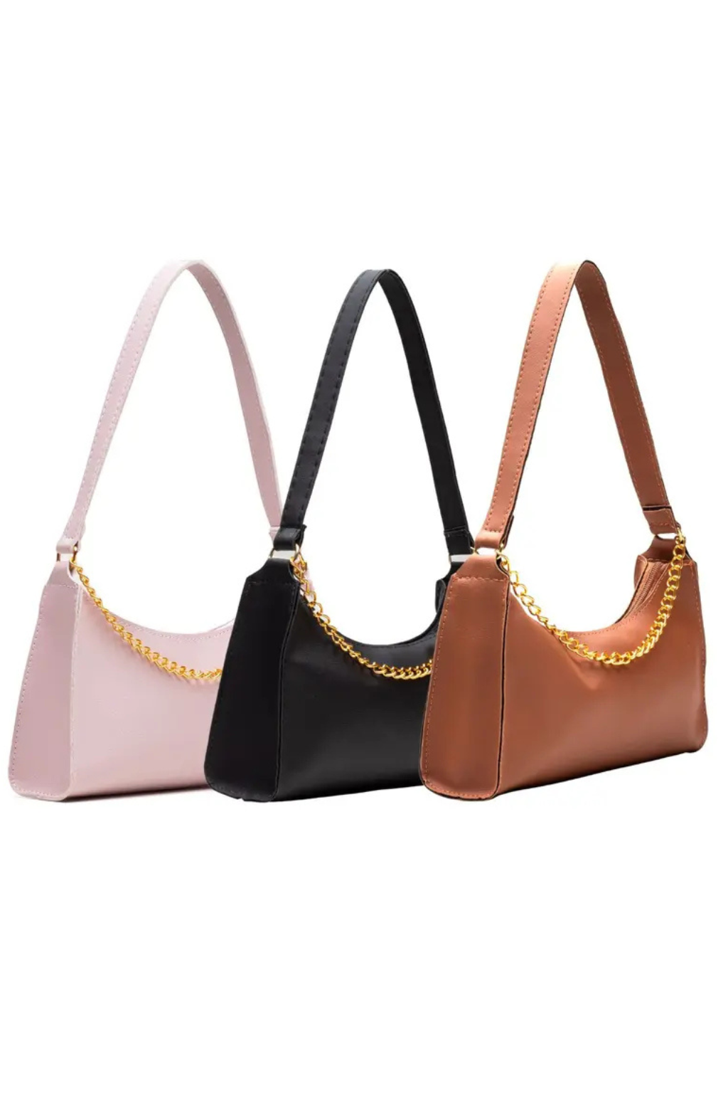 Compre 1 Leve 3 Bolsas Femininas Baguetes Correntes Lisas de Ombro e Mão Pequenas