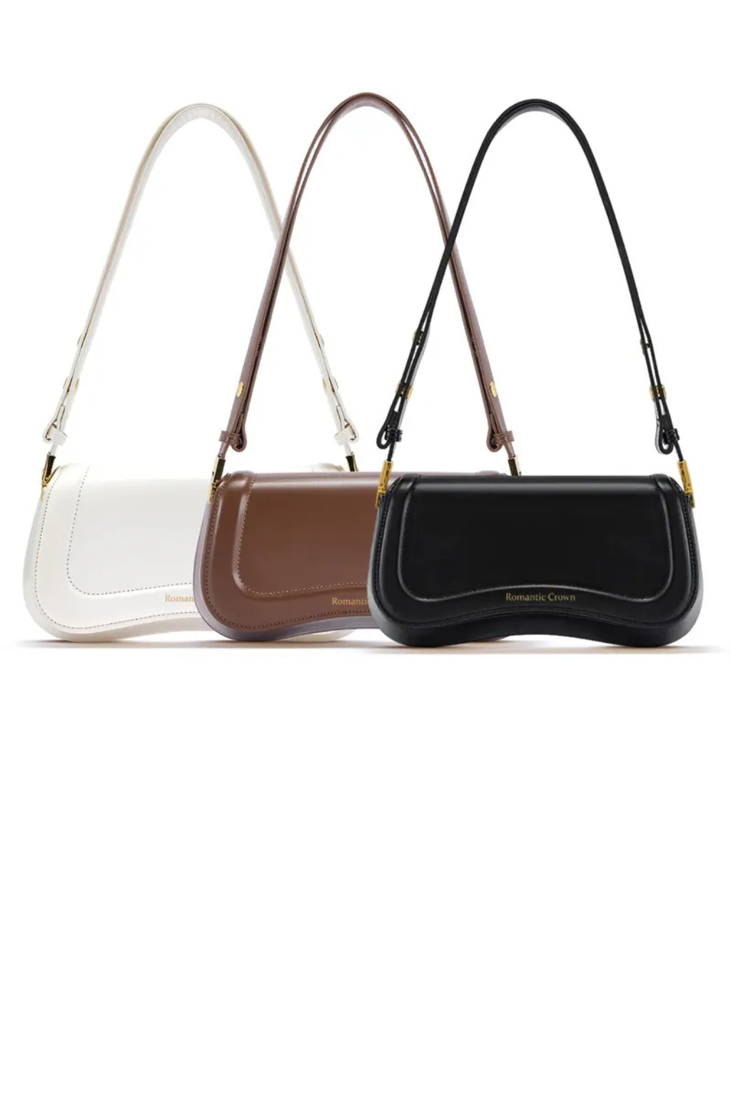 Bolsa Tiracolo Feminina Elegante Presente Perfeito Couro Preto com Alça Ajustável-ROMANTIC CROWN