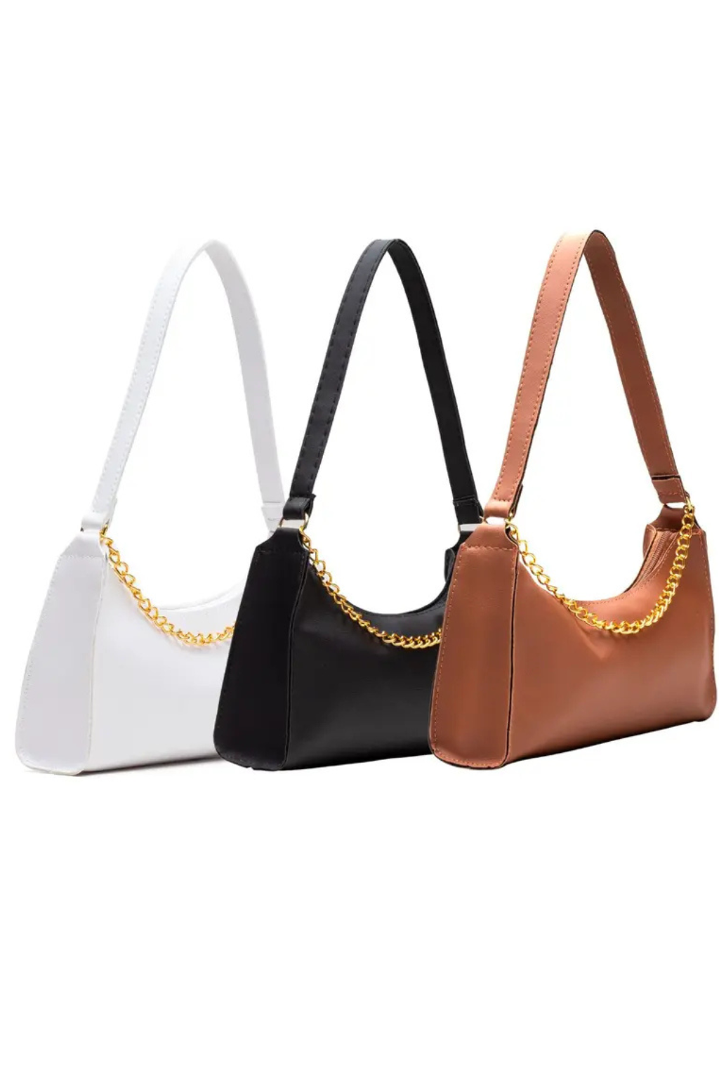 Compre 1 Leve 3 Bolsas Femininas Baguetes Correntes Lisas de Ombro e Mão Pequenas