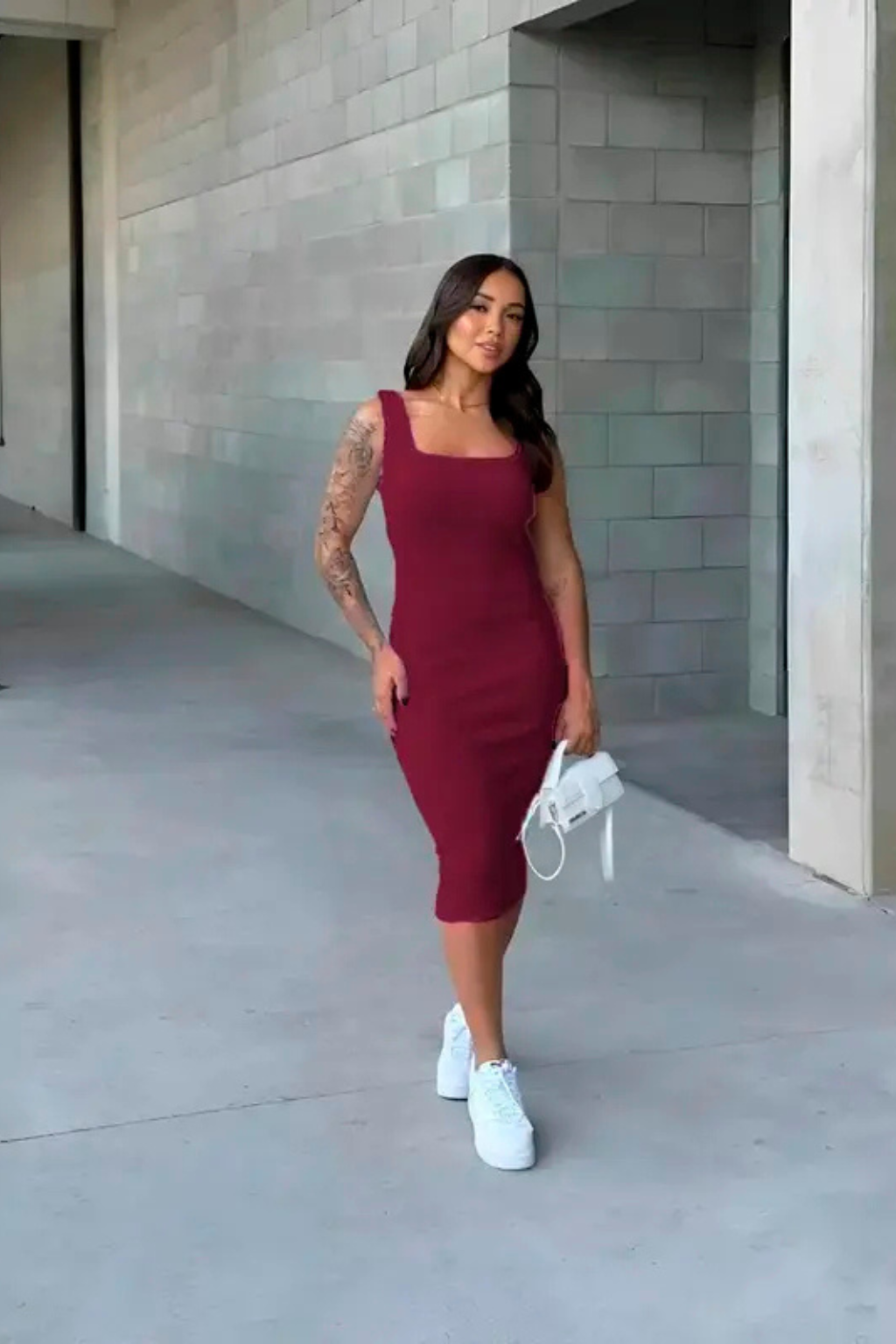 Vestido Midi Costas Nuas Tubinho Canelado Colado Modelador Gringa